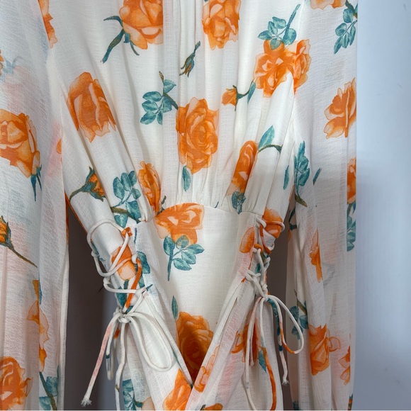 Free People Samantha Lace Up Mini Dress Light Combo XS Floral Chiffon Lace Up - Picture 9 of 16